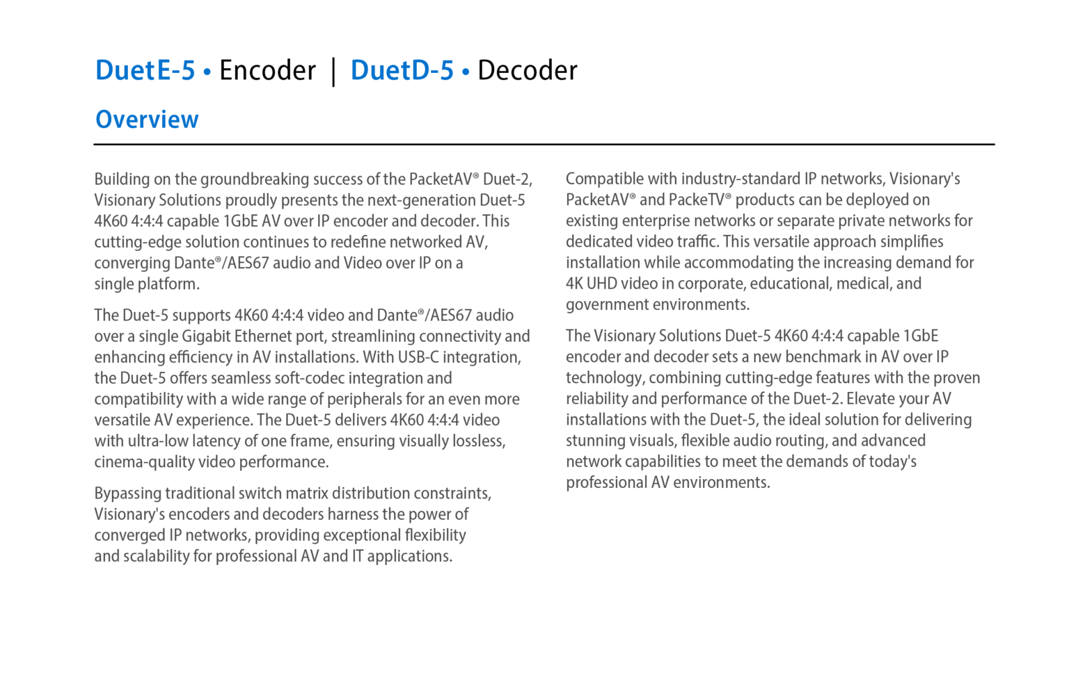 Duet-5 Encoder & Decoder – Visionary Solutions